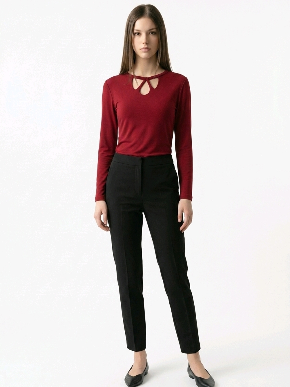 Kasper Red Long Sleve Top